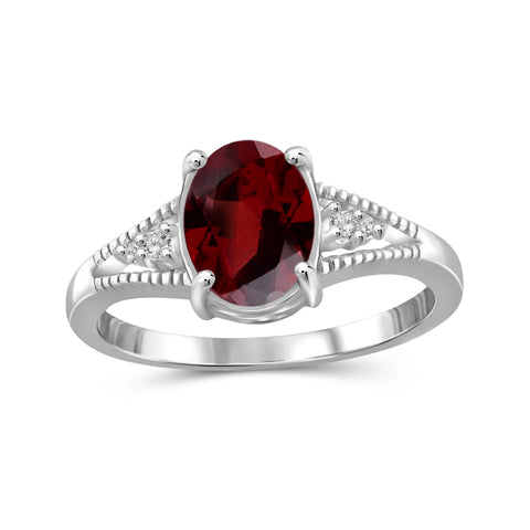 Garnet Ring Birthstone Jewelry – 1.60 Carat Garnet 0.925 Sterling Silver Ring Jewelry with White Diamond Accent – Gemstone Rings with Hypoallergenic 0.925 Sterling Silver Band