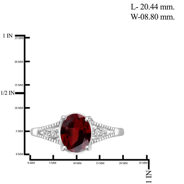 Garnet Ring Birthstone Jewelry – 1.60 Carat Garnet 0.925 Sterling Silver Ring Jewelry with White Diamond Accent – Gemstone Rings with Hypoallergenic 0.925 Sterling Silver Band