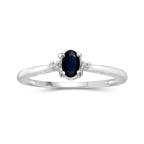 Sapphire Ring Birthstone Jewelry – 0.33 Carat Sapphire 0.925 Sterling Silver Ring Jewelry with White Diamond Accent – Gemstone Rings with Hypoallergenic 0.925 Sterling Silver Band