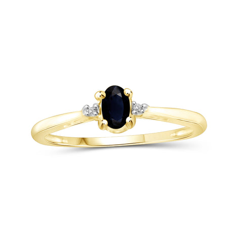 Sapphire Ring Birthstone Jewelry – 0.33 Carat Sapphire 14K Gold-Plated Ring Jewelry with White Diamond Accent – Gemstone Rings with Hypoallergenic 14K Gold-Plated Band