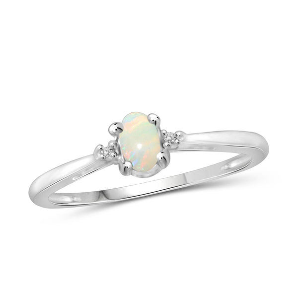 0.13 Carat T.G.W. Opal Gemstone and White Diamond Accent Sterling Silver Or 14K Gold-Plated Ring