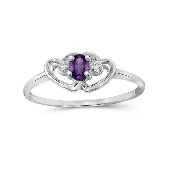 0.15 Carat T.G.W. Amethyst Gemstone and White Diamond Accent Sterling Silver Ring