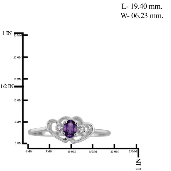 0.15 Carat T.G.W. Amethyst Gemstone and White Diamond Accent Sterling Silver Ring