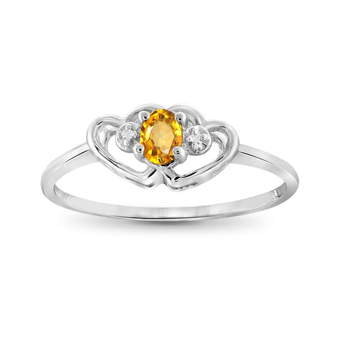 Citrine Ring Birthstone Jewelry – 0.20 Carat Citrine 0.925 Sterling Silver Ring Jewelry with White Diamond Accent – Gemstone Rings with Hypoallergenic 0.925 Sterling Silver Band