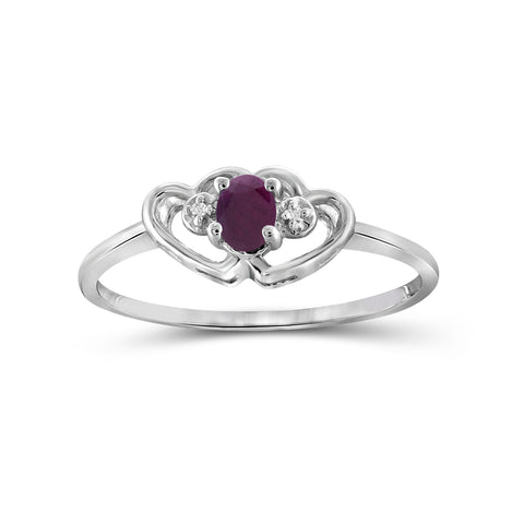 Ruby Ring Birthstone Jewelry – 0.20 Carat Ruby 0.925 Sterling Silver Ring Jewelry with White Diamond Accent – Gemstone Rings with Hypoallergenic 0.925 Sterling Silver Band