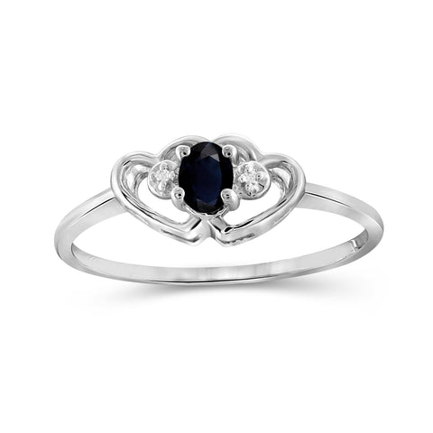 Sapphire Ring Birthstone Jewelry – 0.25 Carat Sapphire 0.925 Sterling Silver Ring Jewelry with White Diamond Accent – Gemstone Rings with Hypoallergenic 0.925 Sterling Silver Band