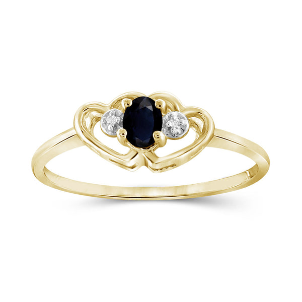 Sapphire Ring Birthstone Jewelry – 0.25 Carat Sapphire 14K Gold-Plated Ring Jewelry with White Diamond Accent – Gemstone Rings with Hypoallergenic 14K Gold-Plated Band