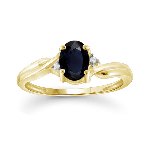 1.07 Carat T.G.W. Sapphire Gemstone and White Diamond Accent 14K Gold Over Silver Ring