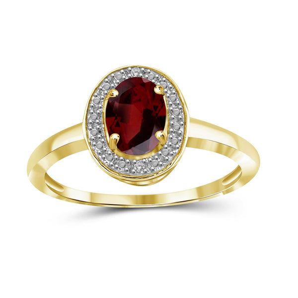 Garnet Ring Birthstone Jewelry – 1.00 Carat Garnet 14K Gold-Plated Ring Jewelry with White Diamond Accent – Gemstone Rings with Hypoallergenic 14K Gold-Plated Band