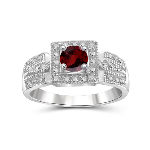 1/2 Carat T.G.W. Garnet And White Diamond Accent Sterling Silver Or 14K Gold- Plated Ring