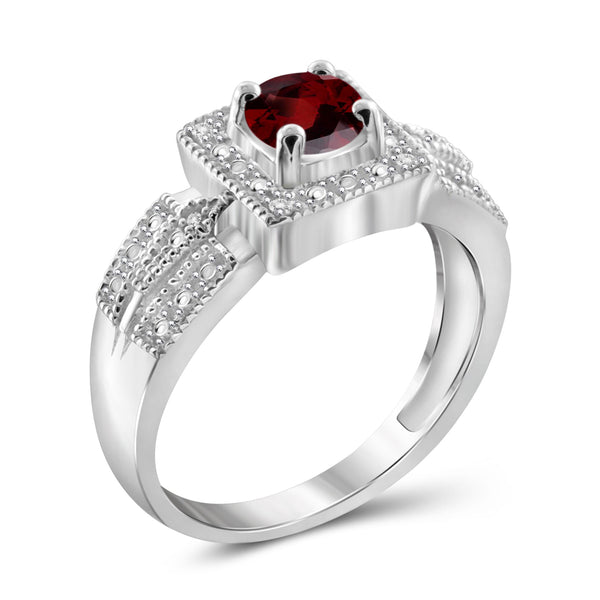 1/2 Carat T.G.W. Garnet And White Diamond Accent Sterling Silver Or 14K Gold- Plated Ring