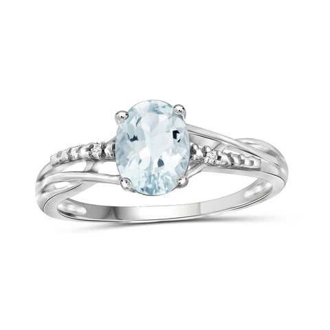 Aquamarine Ring Birthstone Jewelry – 1.15 Carat Aquamarine 0.925 Sterling Silver Ring Jewelry with White Diamond Accent – Gemstone Rings with Hypoallergenic 0.925 Sterling Silver Band