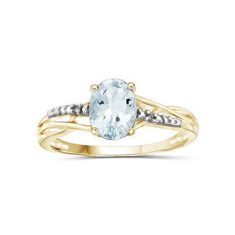 1 1/7 Carat T.G.W. Aquamarine And White Diamond Accent 14K Gold-Plated Ring