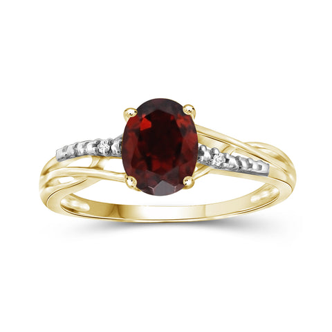 Garnet Ring Birthstone Jewelry – 1.60 Carat Garnet 14K Gold-Plated Ring Jewelry with White Diamond Accent – Gemstone Rings with Hypoallergenic 14K Gold-Plated Band