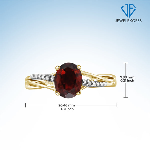 Garnet Ring Birthstone Jewelry – 1.60 Carat Garnet 14K Gold-Plated Ring Jewelry with White Diamond Accent – Gemstone Rings with Hypoallergenic 14K Gold-Plated Band