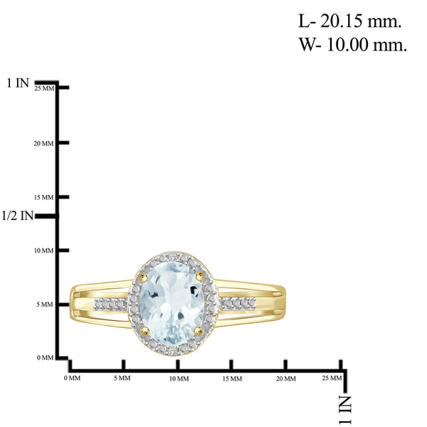 Aquamarine Ring Birthstone Jewelry – 1.15 Carat Aquamarine 14K Gold-Plated Ring Jewelry with White Diamond Accent – Gemstone Rings with Hypoallergenic 14K Gold-Plated Band