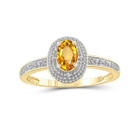 Citrine Ring Birthstone Jewelry – 0.50 Carat Citrine 14K Gold-Plated Ring Jewelry with White Diamond Accent – Gemstone Rings with Hypoallergenic 14K Gold-Plated Band