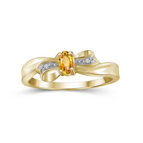 Citrine Ring Birthstone Jewelry – 0.20 Carat Citrine 14K Gold-Plated Ring Jewelry with White Diamond Accent – Gemstone Rings with Hypoallergenic 14K Gold-Plated Band