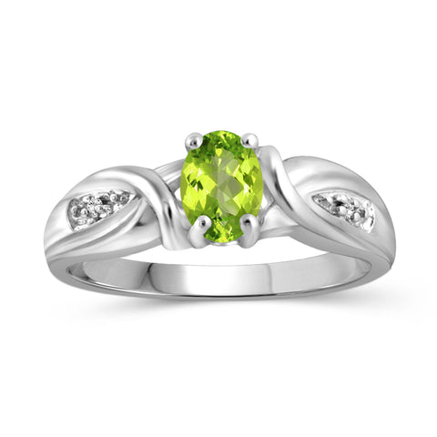 Peridot Ring Birthstone Jewelry – 0.50 Carat Peridot 0.925 Sterling Silver Ring Jewelry with White Diamond Accent – Gemstone Rings with Hypoallergenic 0.925 Sterling Silver Band