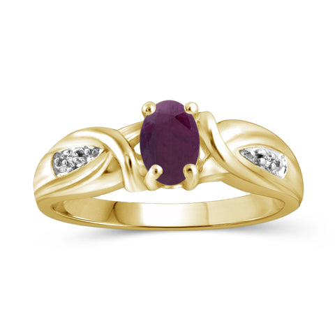 Ruby Ring Birthstone Jewelry – 0.50 Carat Ruby 14K Gold-Plated Ring Jewelry with White Diamond Accent – Gemstone Rings with Hypoallergenic 14K Gold-Plated Band