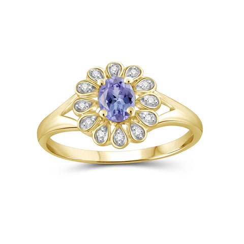 Tanzanite Ring Birthstone Jewelry – 0.25 Carat Tanzanite 14K Gold-Plated Ring Jewelry with White Diamond Accent – Gemstone Rings with Hypoallergenic 14K Gold-Plated Band