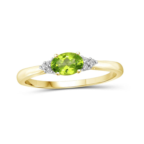 Peridot Ring Birthstone Jewelry – 0.50 Carat Peridot 14K Gold-Plated Ring Jewelry with White Diamond Accent – Gemstone Rings with Hypoallergenic 14K Gold-Plated Band