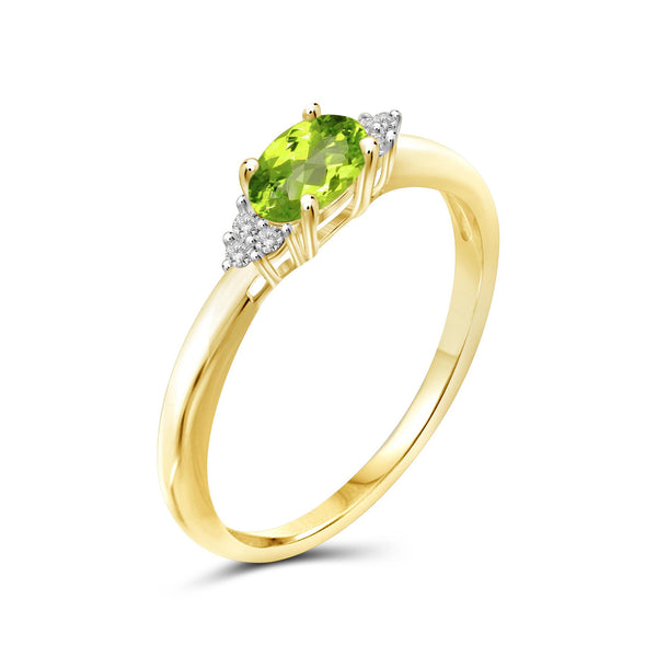 Peridot Ring Birthstone Jewelry – 0.50 Carat Peridot 14K Gold-Plated Ring Jewelry with White Diamond Accent – Gemstone Rings with Hypoallergenic 14K Gold-Plated Band