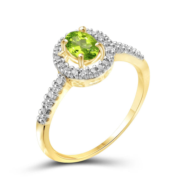 1/2 Carat T.G.W. Peridot And 1/20 Carat T.W. White Diamond 14K Gold-plated Ring