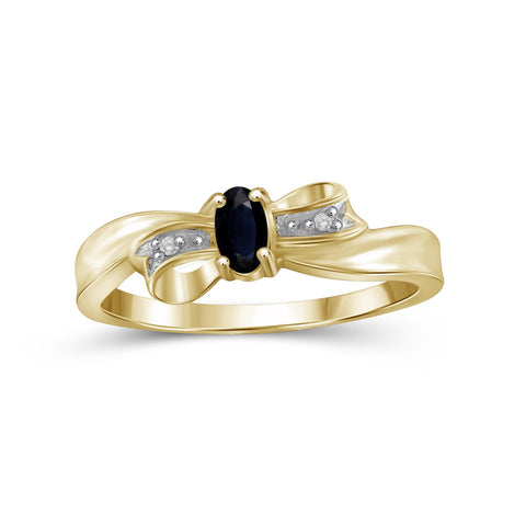 Sapphire Ring Birthstone Jewelry – 0.25 Carat Sapphire 14K Gold-Plated Ring Jewelry with White Diamond Accent – Gemstone Rings with Hypoallergenic 14K Gold-Plated Band