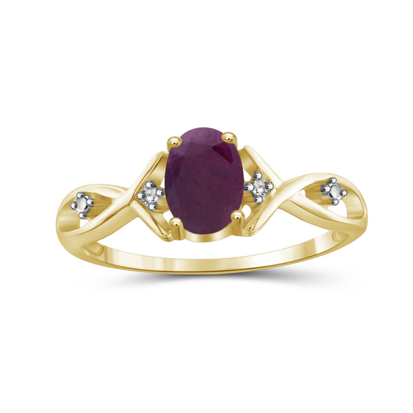 Ruby Ring Birthstone Jewelry – 1.00 Carat Ruby 14K Gold-Plated Ring Jewelry with White Diamond Accent – Gemstone Rings with Hypoallergenic 14K Gold-Plated Band