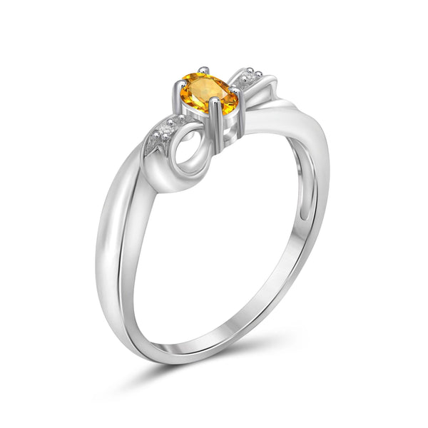 Citrine Ring Birthstone Jewelry – 0.20 Carat Citrine 0.925 Sterling Silver Ring Jewelry with White Diamond Accent – Gemstone Rings with Hypoallergenic 0.925 Sterling Silver Band