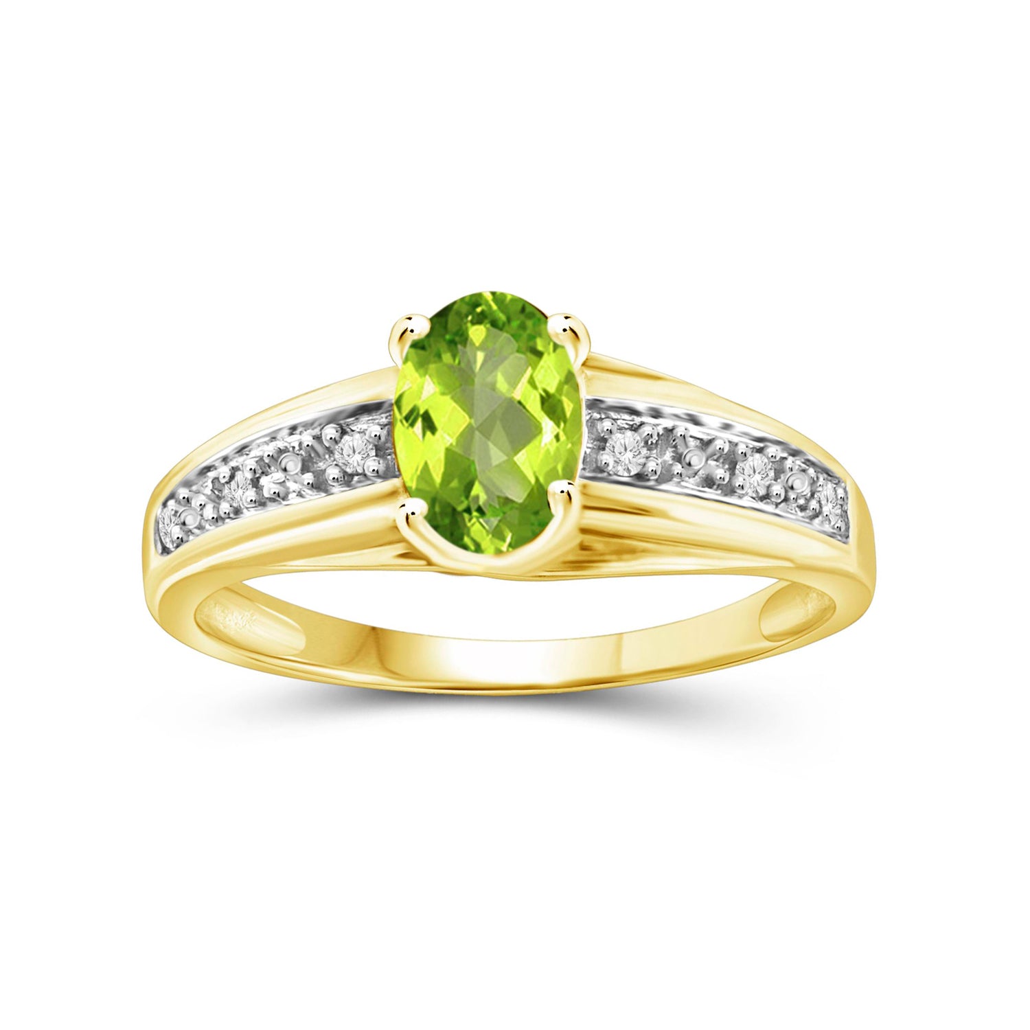 Peridot Ring Birthstone Jewelry – 0.75 Carat Peridot 14K Gold-Plated Ring Jewelry with White Diamond Accent – Gemstone Rings with Hypoallergenic 14K Gold-Plated Band