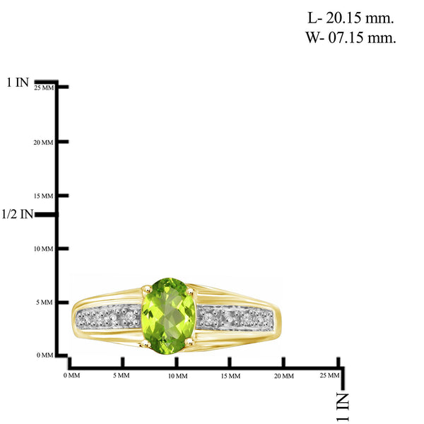 Peridot Ring Birthstone Jewelry – 0.75 Carat Peridot 14K Gold-Plated Ring Jewelry with White Diamond Accent – Gemstone Rings with Hypoallergenic 14K Gold-Plated Band