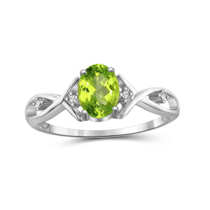 Peridot Ring Birthstone Jewelry – 0.75 Carat Peridot 0.925 Sterling Silver Ring Jewelry with White Diamond Accent – Gemstone Rings with Hypoallergenic 0.925 Sterling Silver Band