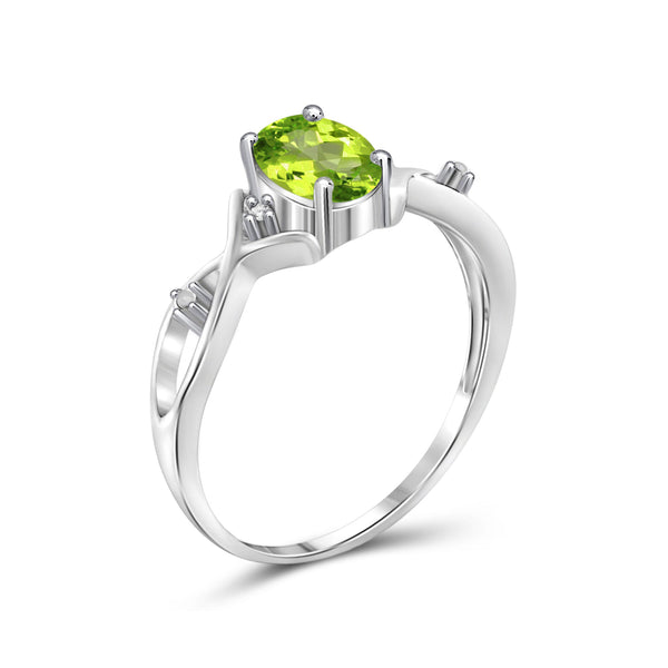 Peridot Ring Birthstone Jewelry – 0.75 Carat Peridot 0.925 Sterling Silver Ring Jewelry with White Diamond Accent – Gemstone Rings with Hypoallergenic 0.925 Sterling Silver Band