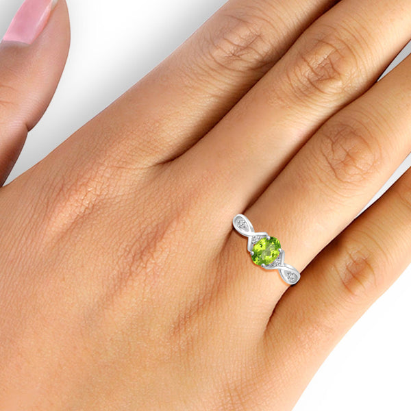 Peridot Ring Birthstone Jewelry – 0.75 Carat Peridot 0.925 Sterling Silver Ring Jewelry with White Diamond Accent – Gemstone Rings with Hypoallergenic 0.925 Sterling Silver Band