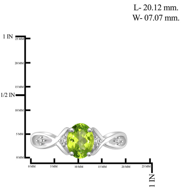 Peridot Ring Birthstone Jewelry – 0.75 Carat Peridot 0.925 Sterling Silver Ring Jewelry with White Diamond Accent – Gemstone Rings with Hypoallergenic 0.925 Sterling Silver Band