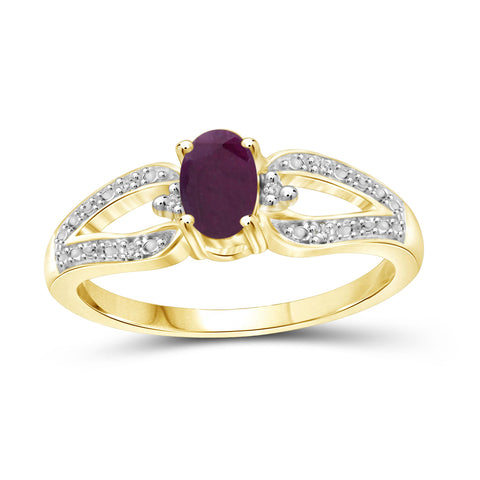 Ruby Ring Birthstone Jewelry – 0.50 Carat Ruby 14K Gold-Plated Ring Jewelry with White Diamond Accent – Gemstone Rings with Hypoallergenic 14K Gold-Plated Band