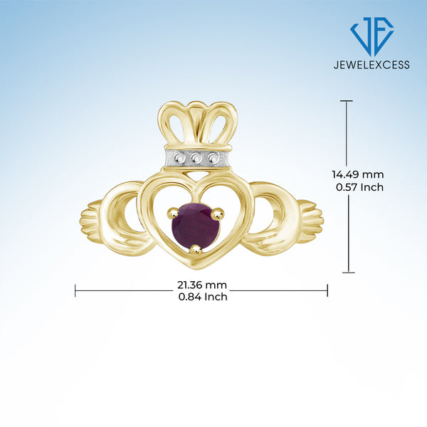 0.33 Carat T.G.W. Ruby Gemstone Heart 14K Gold-Plated Crown Ring