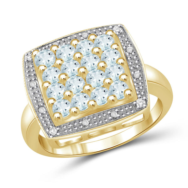 0.95 CTW Aquamarine Gemstone & 1/20 Carat WhIte Diamond Ring in Sterling Silver Or 14K Gold-Plated