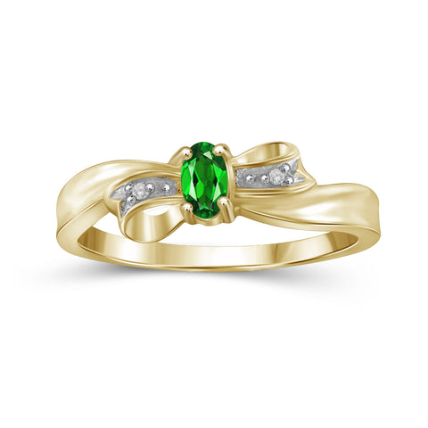 Chrome Diopside Ring Birthstone Jewelry – 0.20 Carat Chrome Diopside 14K Gold-Plated Ring Jewelry with White Diamond Accent – Gemstone Rings with Hypoallergenic 14K Gold-Plated Band