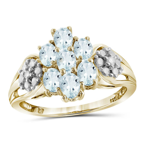 0.98 Carat T.G.W. Aquamarine Gemstone and 1/20 Carat T.W. White Diamond 14K Gold-Plated Ring