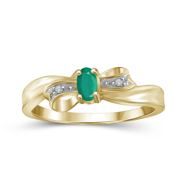 Emerald Ring Birthstone Jewelry – 0.25 Carat Emerald 14K Gold-Plated Ring Jewelry with White Diamond Accent – Gemstone Rings with Hypoallergenic 14K Gold-Plated Band