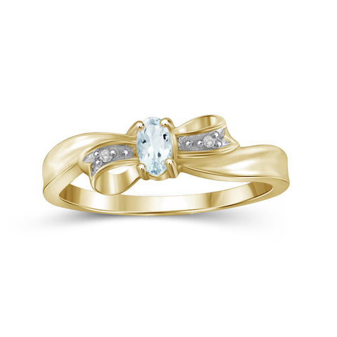 Aquamarine Ring Birthstone Jewelry – 0.25 Carat Aquamarine 14K Gold-Plated Ring Jewelry with White Diamond Accent – Gemstone Rings with Hypoallergenic 14K Gold-Plated Band