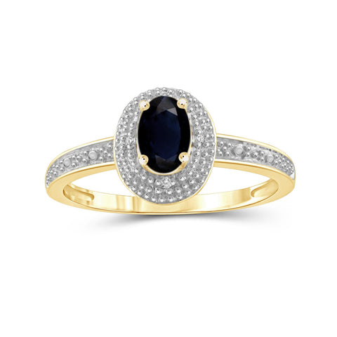 Sapphire Ring Birthstone Jewelry – 0.50 Carat Sapphire 14K Gold-Plated Ring Jewelry with White Diamond Accent – Gemstone Rings with Hypoallergenic Sterling Silver Or 14K Gold-Plated Band