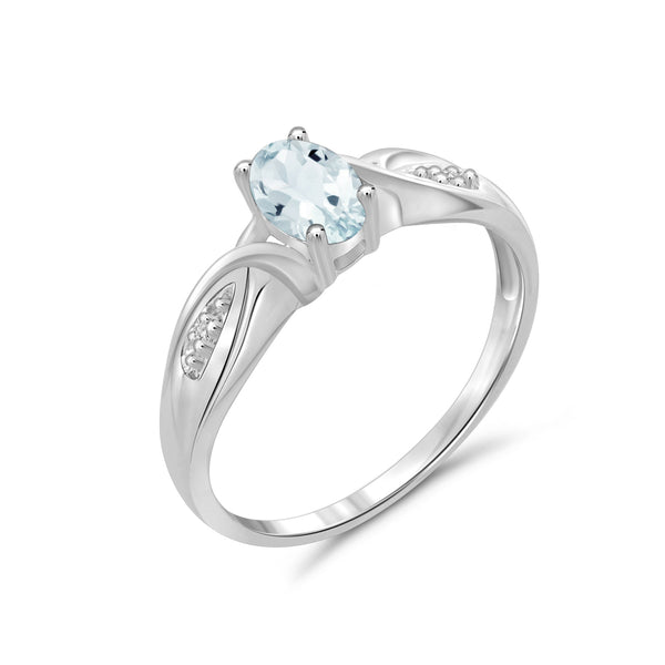 0.44 Carat T.G.W. Aquamarine Gemstone and Accent White Diamond Sterling Silver Ring