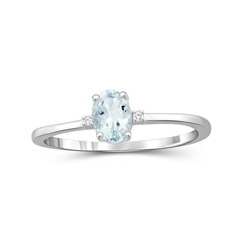 Aquamarine Ring Birthstone Jewelry – 0.50 Carat Aquamarine 0.925 Sterling Silver Ring Jewelry with White Diamond Accent – Gemstone Rings with Hypoallergenic 0.925 Sterling Silver Band