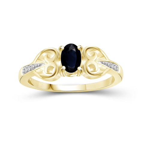 Sapphire Ring Birthstone Jewelry – 0.75 Carat Sapphire 14K Gold-Plated Ring Jewelry with White Diamond Accent – Gemstone Rings with Hypoallergenic 14K Gold-Plated Band