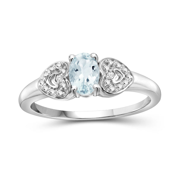 Aquamarine Ring Birthstone Jewelry – 0.50 Carat Aquamarine 0.925 Sterling Silver Ring Jewelry with White Diamond Accent – Gemstone Rings with Hypoallergenic 0.925 Sterling Silver Band