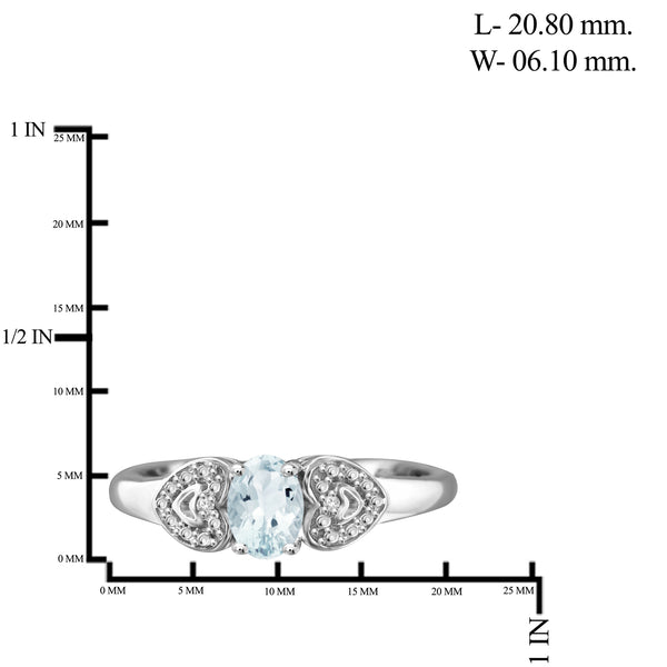 Aquamarine Ring Birthstone Jewelry – 0.50 Carat Aquamarine 0.925 Sterling Silver Ring Jewelry with White Diamond Accent – Gemstone Rings with Hypoallergenic 0.925 Sterling Silver Band